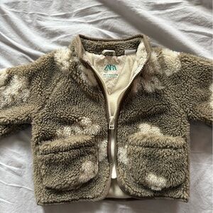 Zara Tan and Cream Fleece Jacket